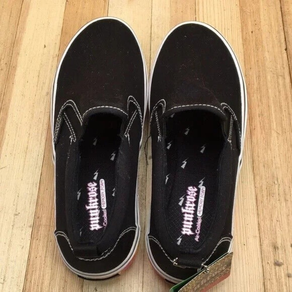 NWT. Punk Rose Shoes Slip On Vegan Black Canvas Skate Size 7.5 Women 3022 - Picture 10 of 12